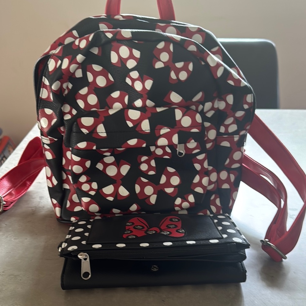 Red and Black Bow Pattern Backpack and Wallet Set